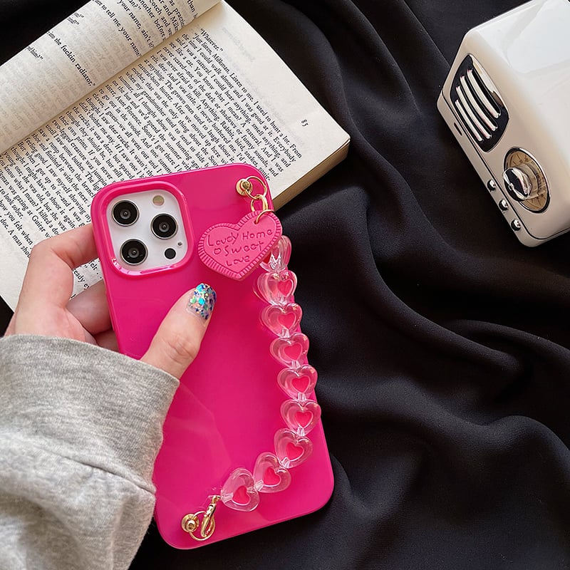 Rose Red Heart Wrist Chain Phone Case for Girls