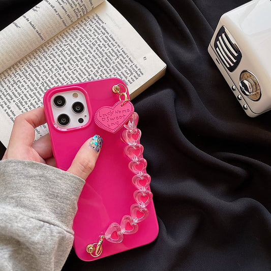 Rose Red Heart Wrist Chain Phone Case for Girls