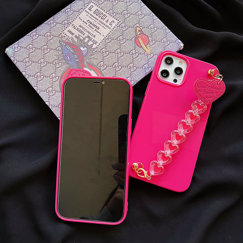 Rose Red Heart Wrist Chain Phone Case for Girls